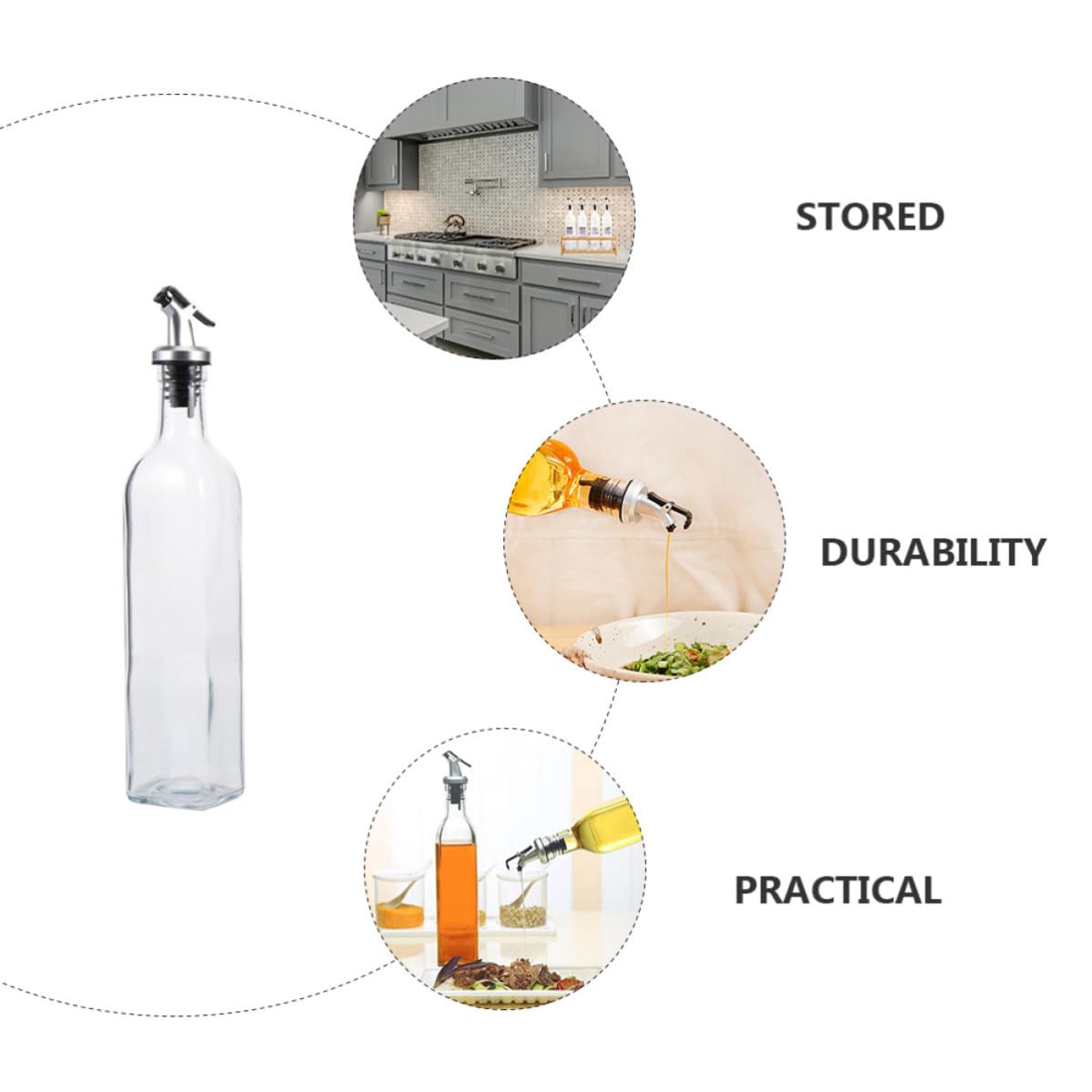 INOOMP Set 4 Bottiglie in Vetro da 250ml per Condimenti Liquidi, Olio e Aceto, Design Antigoccia e Tappo Ermetico, per Cucina Domestica