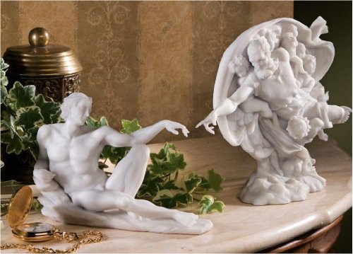 The Creation of Adam (Adam and God Set) Bonded Marble Statues Inspired By Michelangelo Buonarroti Painting (Xoticbrands)