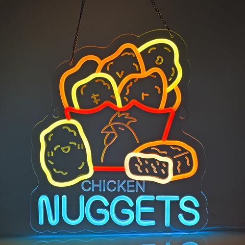 Image of Chicken Nuggets Neon Sign, Neon Lights Hanging Wall Art Decoration for Business Restaurant Shop Store House Bar Cafe Party Home Decor, USB Powered Ultra Bright Dimmable,14.57x12.6inches