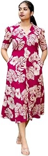Fairy Creation Women's Cotton Floral Printed A-Line Midi Dress with Stylish Collar V-Neck & Side Pockets – Summer Casual W... Price In India