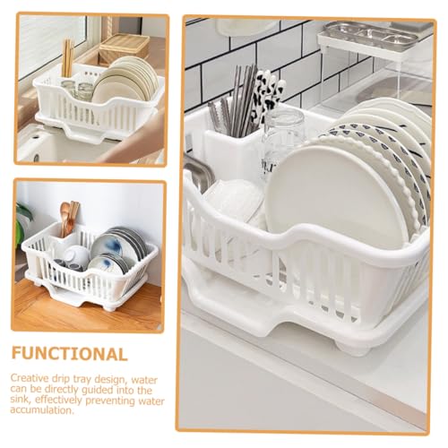 Escurreplatos de acero inoxidable con sistema de drenaje. Solución multifuncional de almacenamiento de cocina para platos, cubiertos y tazas. Ahorro de espacio.