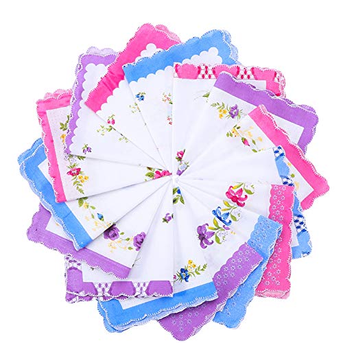 Uspeedy- 15 Pieces Women Soft Cotton Pocket Handkerchiefs Ladies Hankies Vintage Floral Print Handkerchiefs(11.8inch style 2)