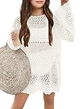 CharmWM Girls Long Sleeve Swimsuit Cover Up Kids Fashion Crochet Swim Coverup Beach Dress 9-10 Years White