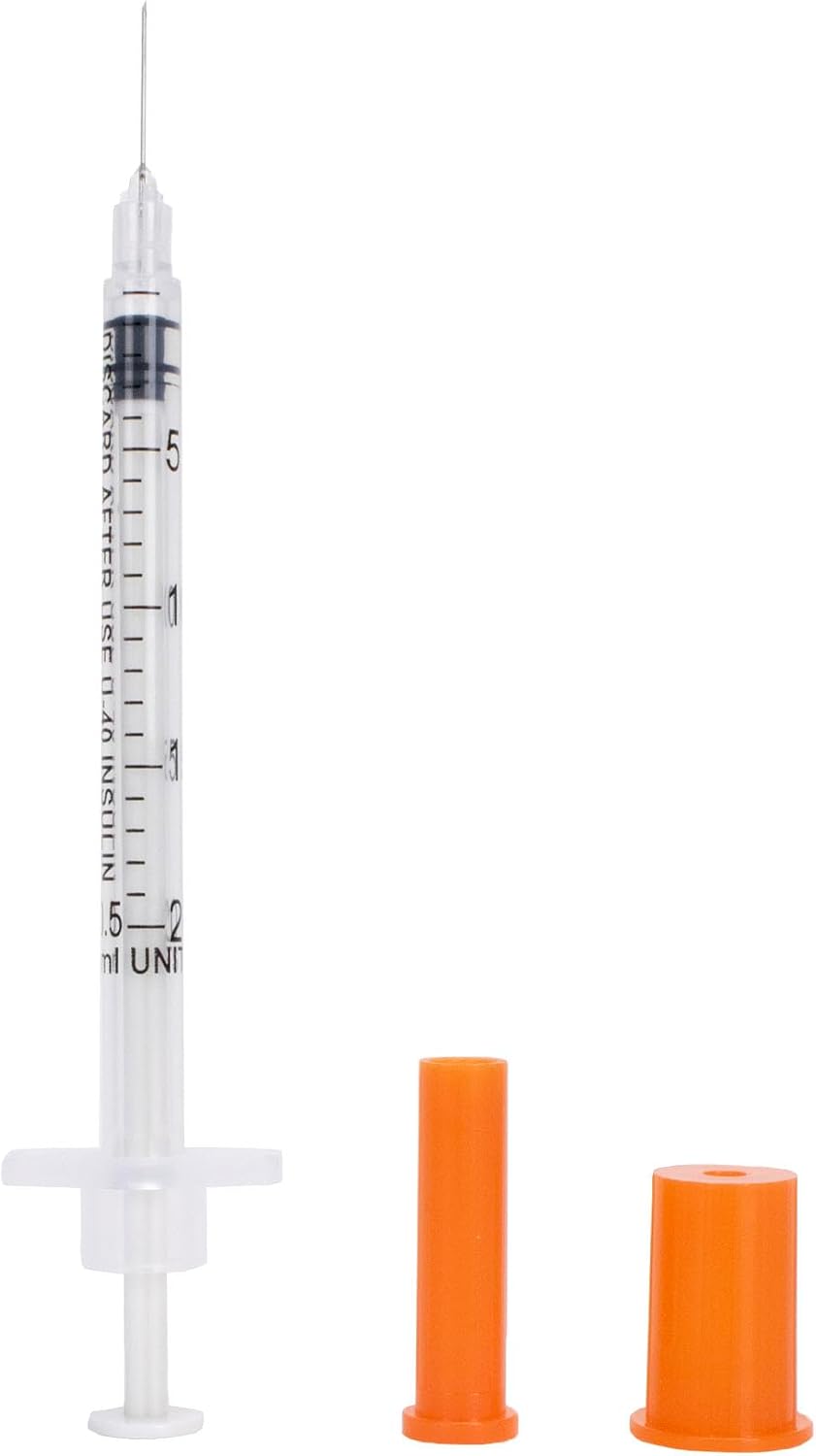 Generic Pet Insulin Syringes & Needles, Comfortable & Accurate Dosing, Compatible w/Any U-40 Strength Insulin, 100 Count (1/2ml, 29G x 1/2in)