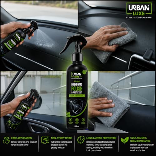 Image of Herbal Car Dashboard Polish & Protectant 2-Step Shine Formula Just Wipe Dust & Spray | Restores, Protects & Adds Natural Shine to Interior Plastic,Non-Toxic Herbal Formula 200ml (235g)