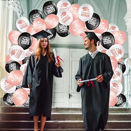 30 Pieces 12 Inch Graduation Party Latex Balloons Class Of Party Decoration 2023 Party Balloons For Graduation Party Supplies, Graduation Decorations Indoor/Outdoor (Black, White, Rose Gold) #TOP4