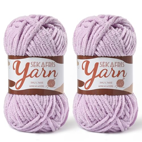 Image of 2 Pack Fluffy Velvet Yarn for Crocheting,Baby Blanket Yarn for Crocheting Soft,100g(131yds) Amigurumi Yarns,Plush Chenille Crochet Yarns,Puzzle Yarn for Crochet Weaving Craft(2 Light Purple)