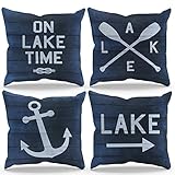 BXFAHZJ Lake Time Boat Anchor Farmhouse Throw Pillow Set - 4x 18x18 Inch Decor for Porch, Bench, Bed, Sofa