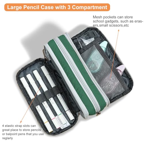 Image of Della Gao Large Pencil Case, Big Capacity Pencil Pouch with 3 Compartments, Office Pencil Bag with Zipper, Big Pen Case for Adults (01-3ALLG)