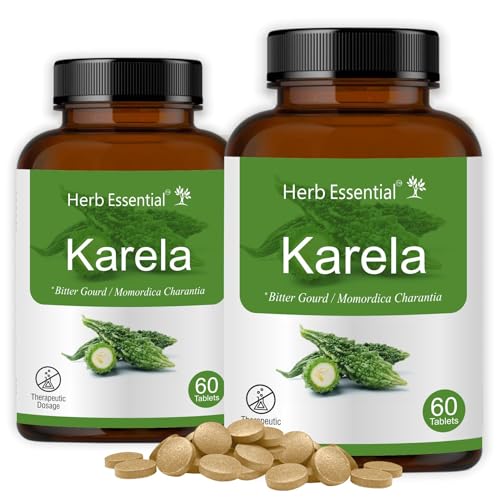 Image of Herb Essential Karela (Bitter gourd) Tablets 500 mg,60 Tablets (pack of 2)| Promotes Healthy Sugar Levels & Metabolic Wellness | Natural Blood Purifier | 100% Pure Bitter Gourd Extracts