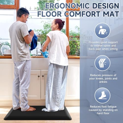 Image of 4 /5 Inch Thick Kitchen Mats for Floor, StepRite Kitchen Rug for Standing Desk, Non-Slip, Thicker, Stain & Water Resistant, Comfort Anti Fatigue Floor Mat for Home, Kitchen, Office - Black, 32 * 20''