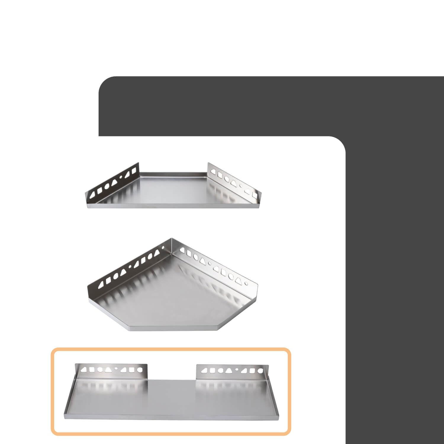Befliesbare Duschablage Ecke 400mm x 150mm Silber Ablage zum Einfliesen, Edelstahl korrosionsbeständig, Bad Accessoires