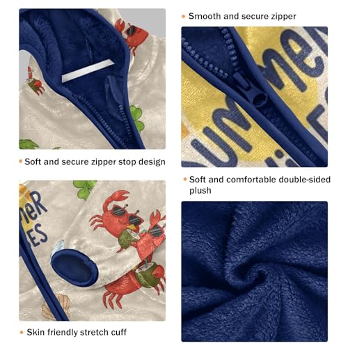 Summer Vibes Beach Pattern Toddler Fleece Jacket Girl Boys Hooded Fleece Jacket Coat Warm Outwear Zip-up 3-10T3