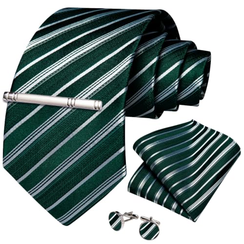 Image of DiBanGu Mens Silk Tie Formal Striped Necktie and Pocket Square