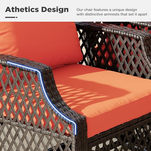 Image of HOMREST Wicker Patio Furniture 3-seat Sofa,Outdoor Seating Couch with Cushions, All-Weather Patio Couch for Porch, Poolside, Garden, Deck(Orange)