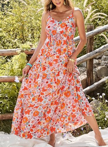 Dokotoo Summer Dresses for Women 2025 Wedding Dress Sun Resort Wear Beach Vacation Clothes Maxi Dresses for Seniors Boho Dress Orange Medium - Image 2