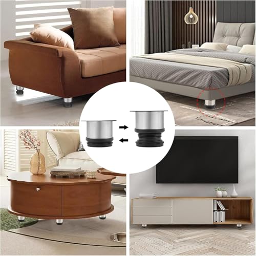 8 Pieces Round Adjustable Furniture Cabinet Legs, 5cm Adjustable Stainless Steel Kitchen Feet, Heavy Duty Metal Furniture Feet with 32 Pieces Screws, Adjustable Height 0-15 mm, for Sofa, Bed, Table - Image 6