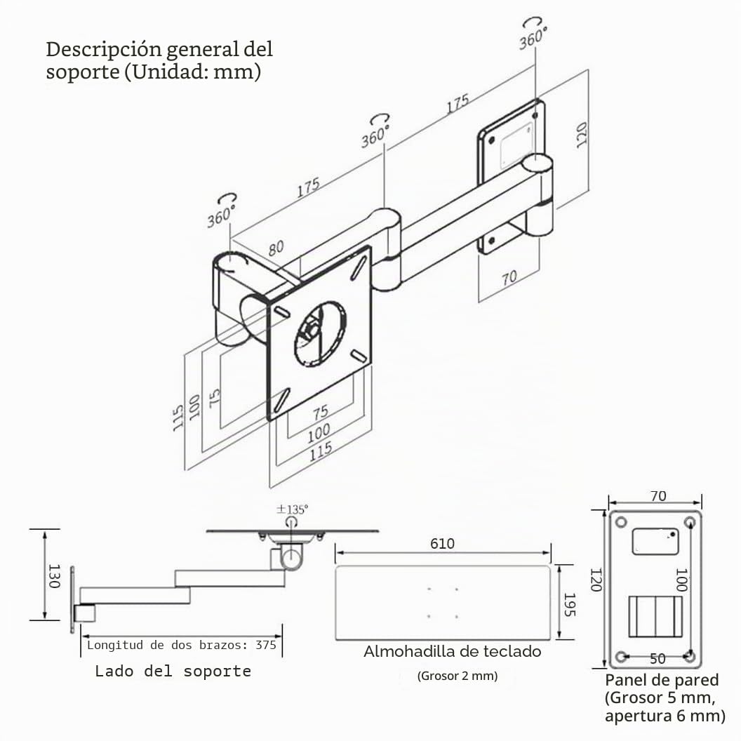 Bandeja Del Teclado Bandeja de teclado de montaje en pared Soporte de teclado Estante de teclado de ratón de pared ajustable Ahorro de espacio Soporte de teclado de pared industrial telescópico