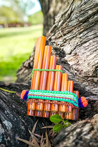 Mia Jewel Shop Natural Bamboo Wooden Pan Flute Pipe With Multicolored Tribal Print Woven Cotton Strap thumb #3