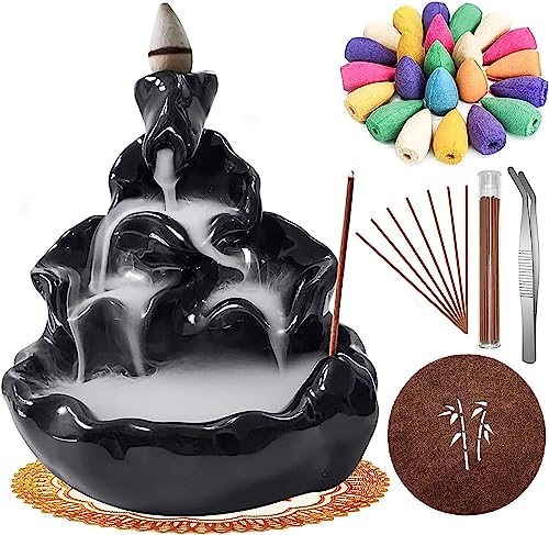 Aaliyahh Quemador de Incienso Efecto Cascada para Oficina, hogar, Dormitorio o como decoración de Yoga, Waterfall Incense Burner, 30 Conos de Incienso de reflujo + 30 varitas de Incienso