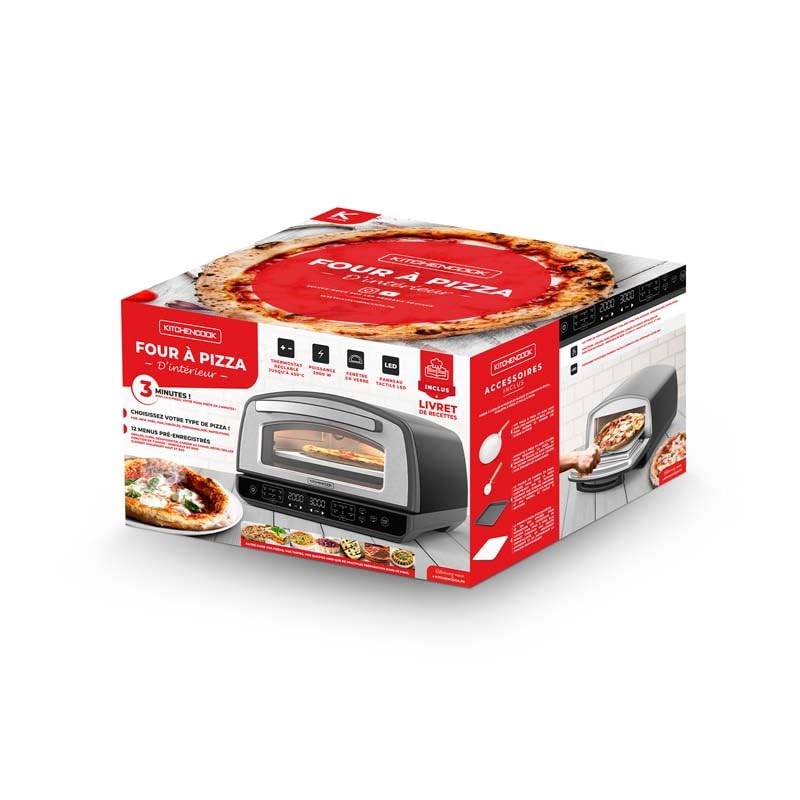 Kitchencook - Four à Pizza - 2000w - Jusqu'à 450°c - 12 Programmes - Plaque De Cuisson En émail, Pelle Et Coupe Pizza En Inox