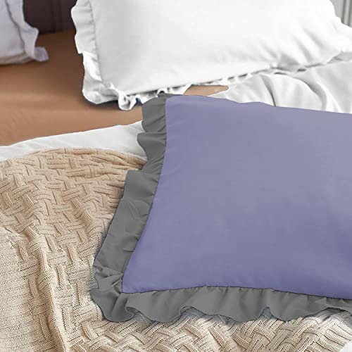 Image of YRM Bedding's Ruffle Beautiful Pillow Cover | Super Soft Elegant Premium Microfiber Frill Pillow Cover Set of 2 (20 inchx30 inch Inches) (Medium Blue /Dark Grey)