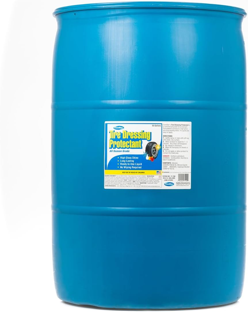 ComStar Tire Dressing Protectant, 55 Gallon, All Season Grade, Car Tire Care, High Gloss & Long-Lasting Shine, Easy Application, No Wiping Needed, Ready-to-Use, Solvent-Based (71-100)