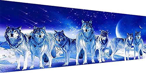 YALKIN 5D Diamant Malerei Kits für Erwachsene DIY Große Wölfe Voller Rundbohrer (90 x 30 cm) Kreuzstich Stickerei Bilder Kunst Malen nach Zahlen Kits Diamant Malerei Kits für Home Wall Decor Cover
