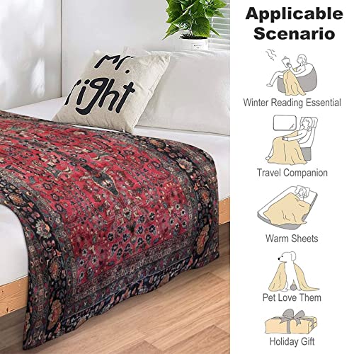 Antique Persian Red Rug Flannel Fleece Throw Blankets 50"X40" Lightweight Fluffy Winter Fall Blanket Cozy Soft Fuzzy Plush Home Decor For Couch Bed Sofa Bedroom Living Room Travel #TOP5