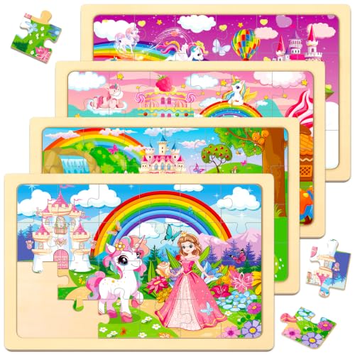 Wooden Puzzles for Kids Ages 4-6,4 Packs Unicorn Puzzles for Kids Ages 3-5