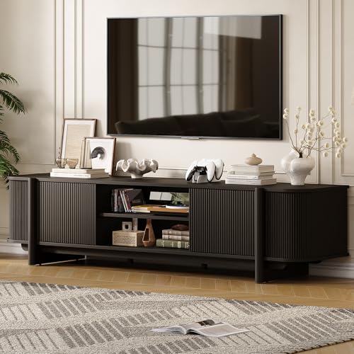 For Tvs Up To 80 Inch,fluted Entertainment Center With Storage And Adjustable Shelves,modern Media Console Table For Living Room,bedroom,black