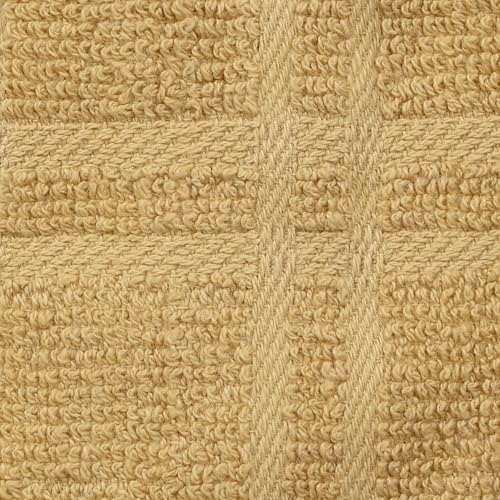 Image of Ritz Premium 100% Cotton Solid and Multi Check Kitchen Tie Towel, Absorbent, Super Soft, and Fast Drying Hang Towel, Set of Two, Straw