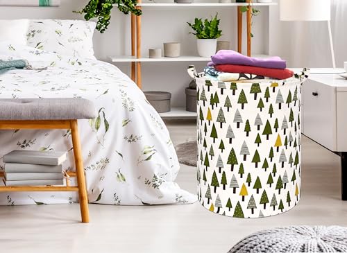 Image of Collapsible Kids Laundry Basket Clothes Hamper, Foldable Storage Organizer Bin, Toy Clothes Storage with Handles for Boys Girls Bedroom, Room Decor Christmas Tree