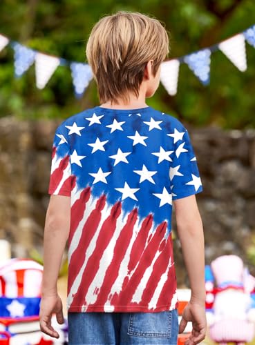 Image of BesserBay Unisex Kids 4th of July American Flag Tee Tie Dye Patriotic Short Sleeve Shirt 6-14 Years