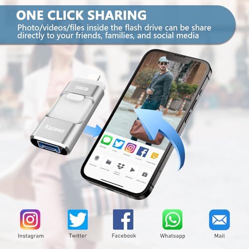 Image of 256GB Flash Drive[No App Required] Intended for Phone Tablet Androidphone and Computers, 4 in 1 Photo Stick for Phone Memory Storage Easily Backup Photos Videos（Silver）
