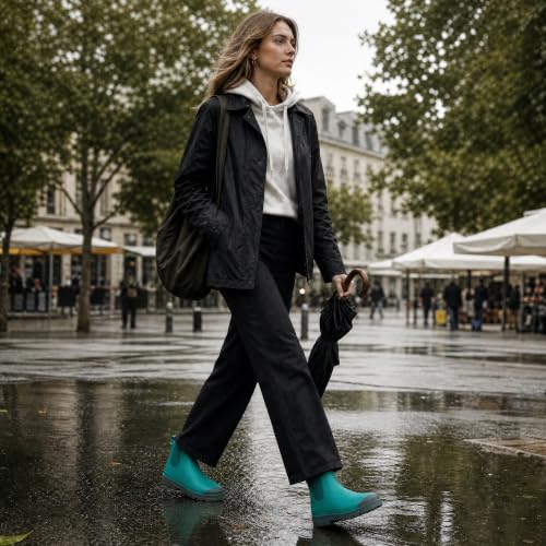 Image of planone Women's Fashion Waterproof Short Chelsea Rain Boots Durable Non Slip Ankle Rubber Boots Work Booties Lightweight Outdoor Garden Shoes with Removable Insole