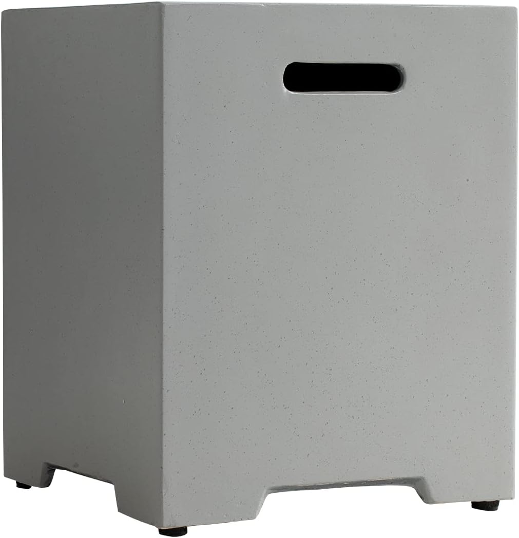 HOMPUSPropane Tank Cover Table 16 inch for Fire Table, 20lb Gallon Gas Tank Cover, Hideaway Concrete Grill Tank Table, MgO Tank Storage Box, Outdoor Side Table for Fire Pit, Patio, River Pebble Grey