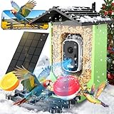 OPOWO Bird Feeder with Camera, 2K HD AI Identify Smart Bird House Camera with Solar Powered, Live View, Instant Arrival Alerts, Auto Capture Video for Outside, Supports 2.4GHz Wi-Fi Only, Green