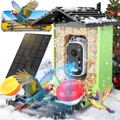 OPOWO Bird Feeder with Camera, 2K HD AI Identify Smart Bird House Camera with Solar Powered, Live View, Instant Arrival Alerts, Auto Capture Video for Outside, Supports 2.4GHz Wi-Fi Only, Bright Green