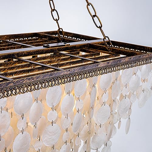 Wellmet 9 Lights Capiz Shell Chandelier, Dining Room Coastal Light Fixture, Modern Rectangle Seashell Ceiling Hanging Light for Kitchen, Living Room, Bronze Finish, L-32 inches - Image 8