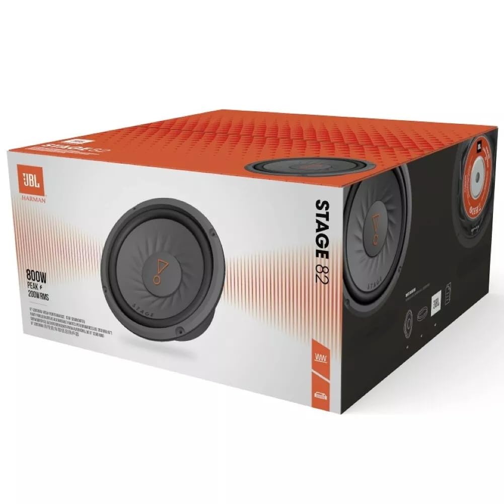 KIT-Set FÜR JBL Stage 82 1 Subwoofer 20 cm 200 mm 8", einzelne 4-Ohm-Schwingspule, 200 Watt RMS und 800 Watt Max, für Kofferraum und Schalldämpfer, 1 Stück + 2 kostenlose Faston