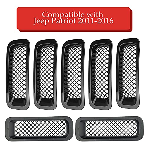 Latest 7Pcs Front Grill Cover Mesh Grille Insert Kit Compatible With 2011-2016 Jeep Patriot (Black 7Pcs Mesh Insert) #TOP1