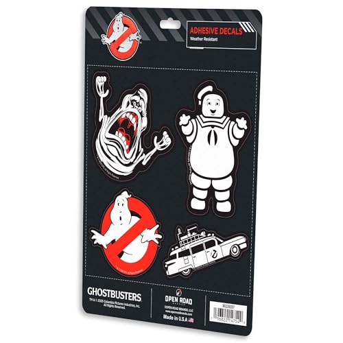 Image of Ghostbusters Adhesive Vinyl Decal - Includes Stay Puft, Slimer, No-Ghost Logo, and Ecto-1 Car Stickers, 1 Pack (4 Count)