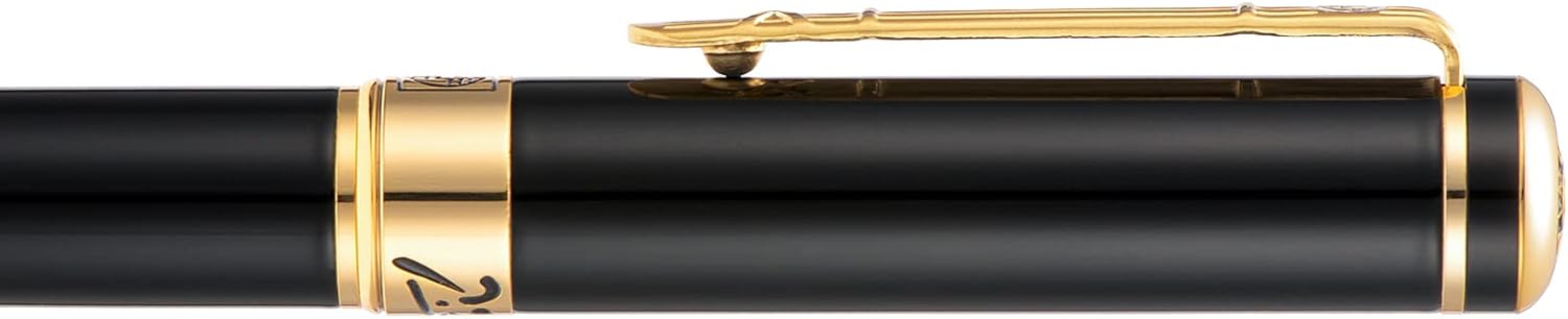 Personalized Picasso 902 Fountain Pen Medium Nib Customized Pen Gift with Small Pen Bag, Engraved with Your Name (Black Gold Trim)