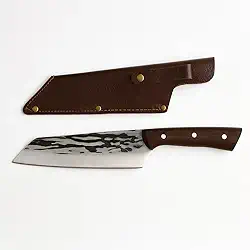 Faca Artesanal Damasco Lamina em Aço Inox com Cabo de Madeira Premium e Bainha (03)