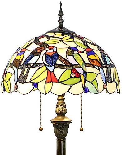 Tokira Hummingbird Tiffany Styled Floor Lamp, Traditional Stained Glass Reading Lamp Shade, Art Deco Standard Night Light for Living Room Moden, Free 2 LED bulb