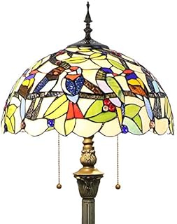 Tokira Hummingbird Tiffany Styled Floor Lamp, Traditional Stained Glass Reading Lamp Shade, Art Deco Standard Night Light for Living Room Moden, Free 2 LED bulb