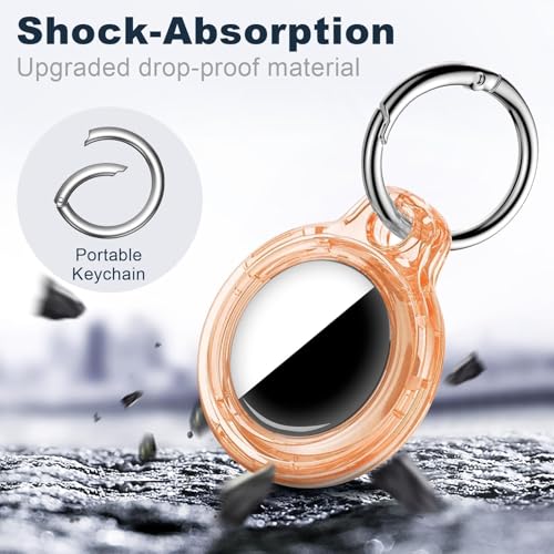 Image of MOLOSLEEVE Case for AirTag 2nd Gen (2026) & 1st Gen, Shockproof Holder with Keychain, Anti-Scratch Protective Cover for Air Tags, GPS Tracker Accessories for Keys, Luggage, Bags, Clear Orange