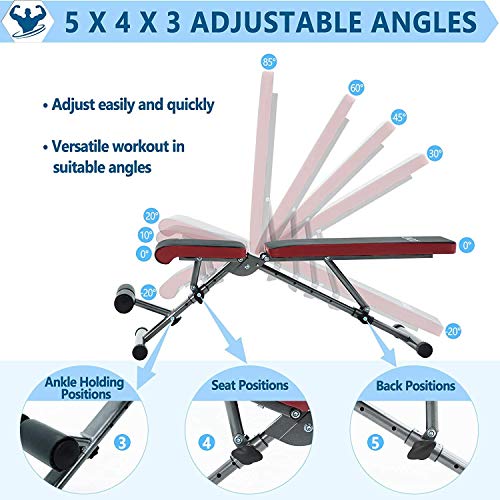 LINODI Adjustable Weight Bench, Workout Bench for Home Gym, Multi-Purpose Strength Training Benches, Foldable Incline Decline Gym Bench for Full Body Workout