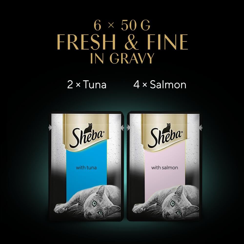Sheba Fresh and Fine - Wet Cat Food - Pouches with Salmon and Tuna in Gravy - 48 x 50 g